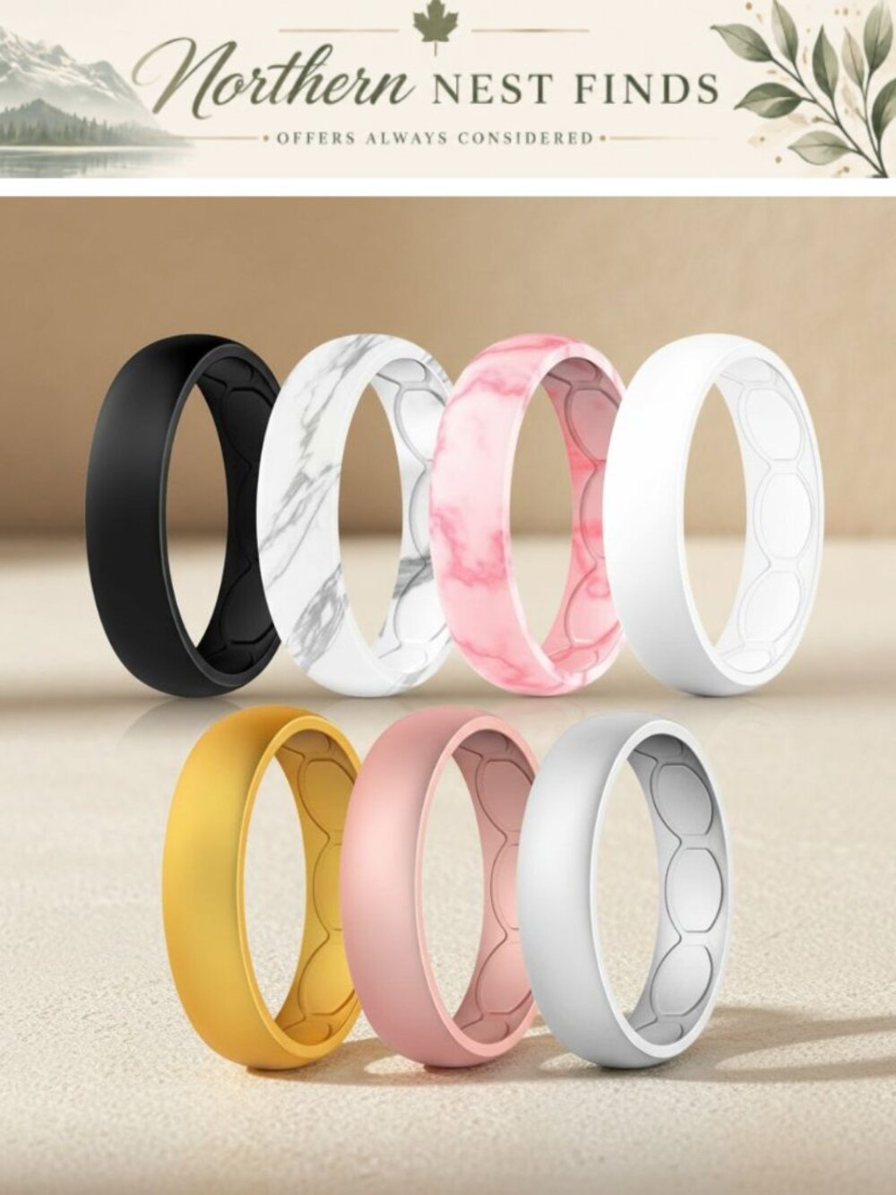 7 Pack Silicone Wedding Ring Breathable Inner Curve Rubber Band Women